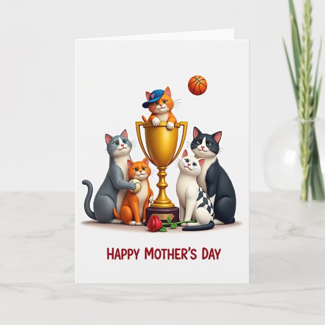 Trophy Cats Mothers Day Celebration Card (Front)