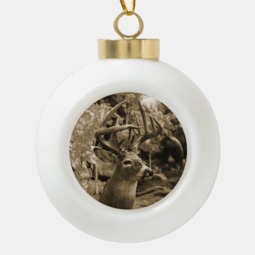 Trophy Deer Ceramic Ball Christmas Ornament