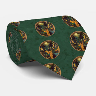 Trophy Elk Head Forest Green Neck Tie
