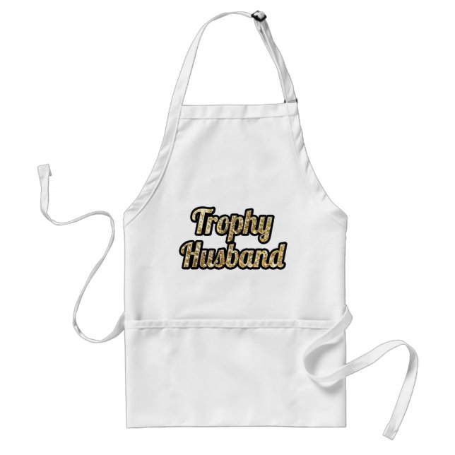 Trophy Husband Black and Gold Glittery Adult Apron (Front)