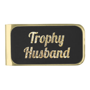Trophy Husband Black and Gold Glittery Finish Money Clip