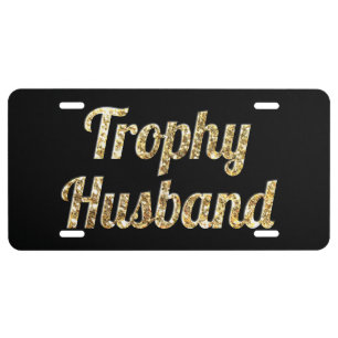 Trophy Husband Black and Gold Glittery License Plate