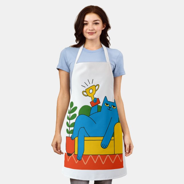 Trophy-Style Blue Cat Lounger - Apron (Worn)