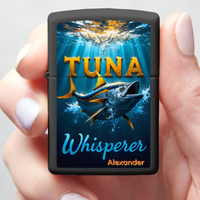 Trophy Tuna Personalized Ocean Angler Zippo Lighter (In Hand)