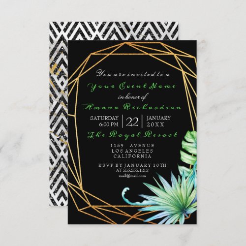 Tropic Aqua Black Art Deco Marble Birthday Party Invitation