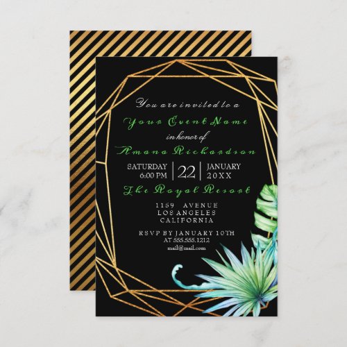 Tropic Aqua Black Birthday Party Stripes Framed Invitation