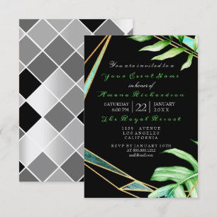 Tropic Aqua Black White FrameGreen Birthday Bridal Invitation