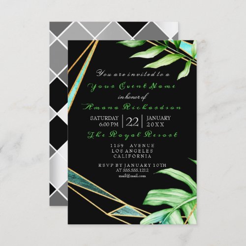 Tropic Aqua Black White FrameGreen Birthday Bridal Invitation