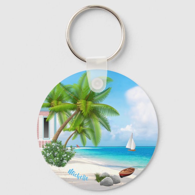 Tropic Beach Custom Name Keychain (Front)