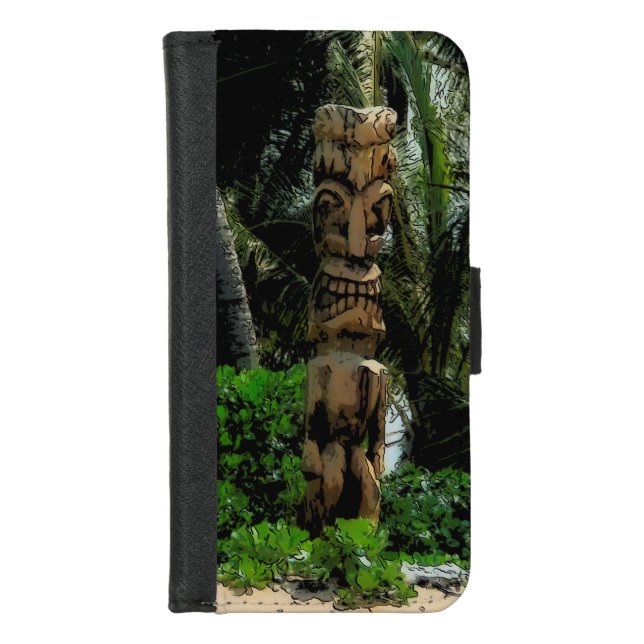Tropic Beach Tiki Illustrated Hawaiian PhoneWallet iPhone Wallet Case (Front)