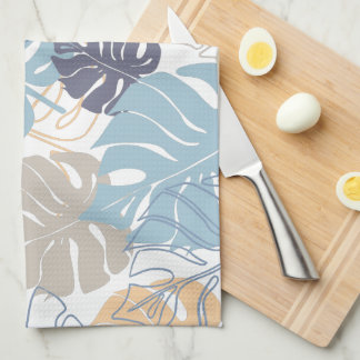 Tropic blue and yellow leaf pattern kitchen towel