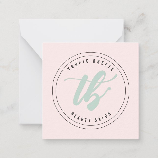 Tropic Breeze Teal Mint & Pink Company Logo Note Card (Front)