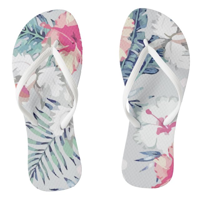 Tropic Exotic Hibiscus Flowers Orchid Flip Flops (Footbed)