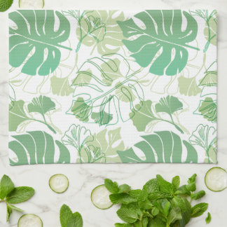 Tropic green leaf patterned kitchen towel