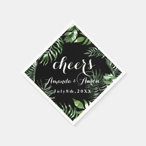 Tropic Green  Leafs Black White Floral Cheers Napkins