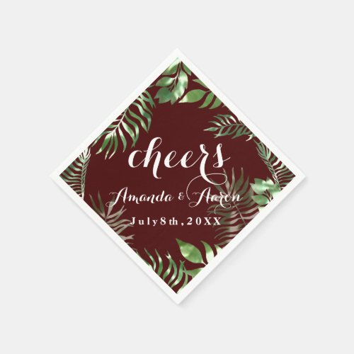 Tropic Green  Leafs Maroon White Floral Cheers Napkins