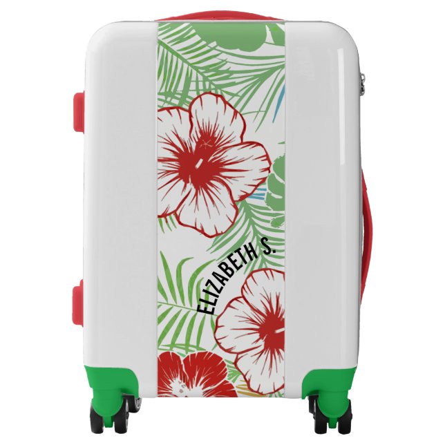 Tropic Hawaiian Bold Hibiscus Flowers Personalized Luggage (Front)