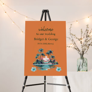 Tropic Island Sunset Palms and Hibiscus welcome Foam Board