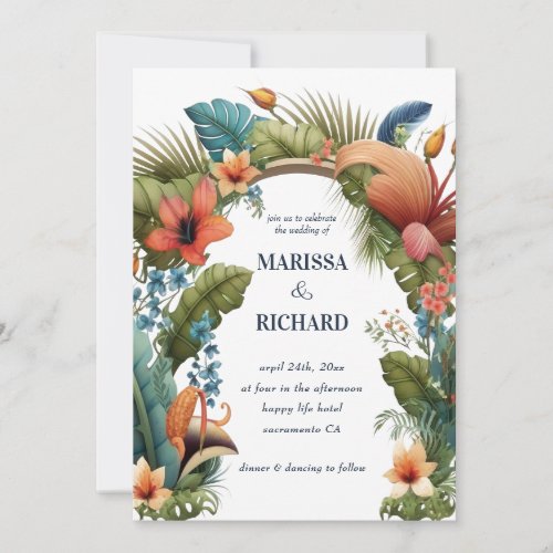 Tropic Jungle Arch Exotic Floral Summer Wedding Invitation