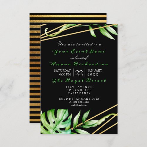 Tropic Jungle Black White Party Stripes Framed Invitation