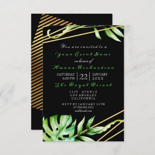 Tropic Jungle Black White Party Stripes Luxury Invitation