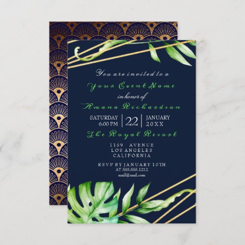 Tropic Jungle Black White Party Stripes Oriental Invitation