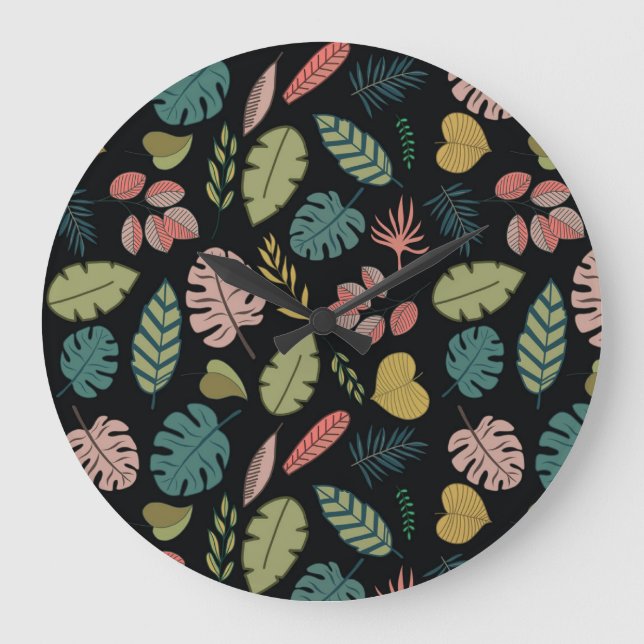 Tropic Leaves: Summer Vintage Floral Large Clock (Front)