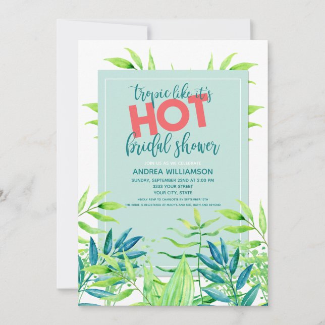 Tropic Like It's Hot Bold Bridal Shower Invitation (Front)