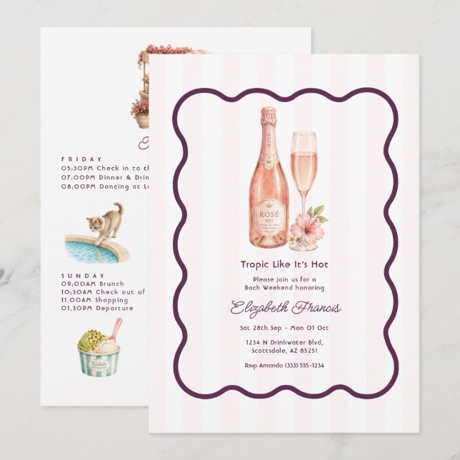 Tropic Like It's Hot Chic Pool Party Bachelorette Invitation (Front/Back)