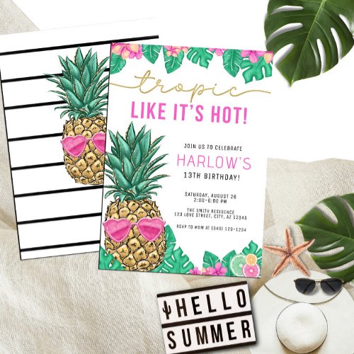 Tropic Like Its Hot Pineapple Tropical Birthday Invitation