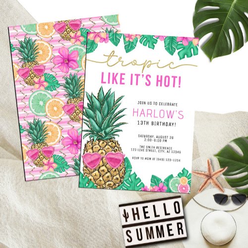 Tropic Like Its Hot Pineapple Tropical Birthday Invitation