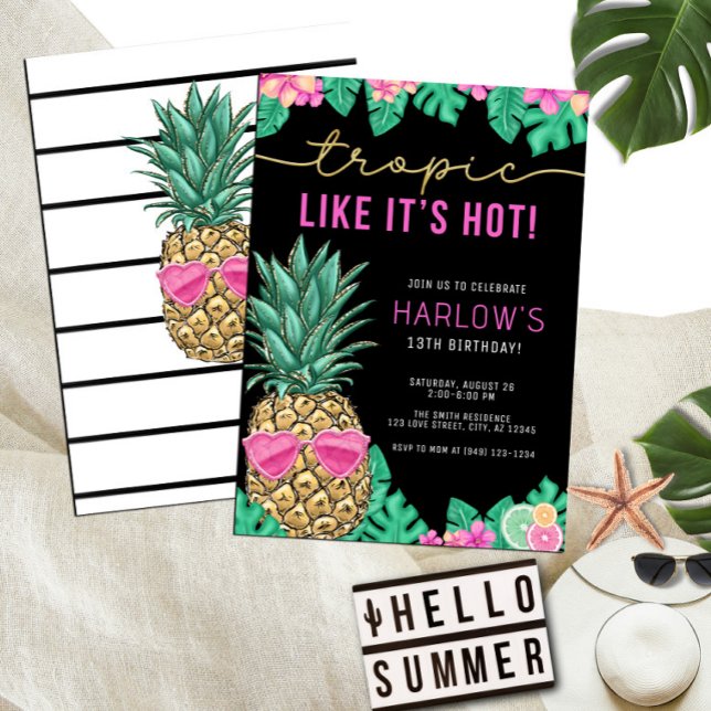Tropic Like It's Hot Pineapple Tropical Birthday Invitation (Creator Uploaded)