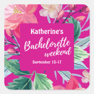 Tropic like its hot pink tropical bachelorette square sticker