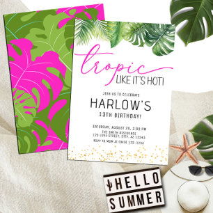 Tropic Like It's Hot Pink Tropical Birthday Invitation
