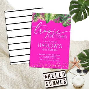 Tropic Like It's Hot Pink Tropical Birthday Invitation