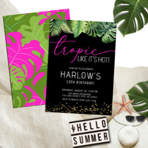 Tropic Like It's Hot Pink Tropical Birthday Invitation