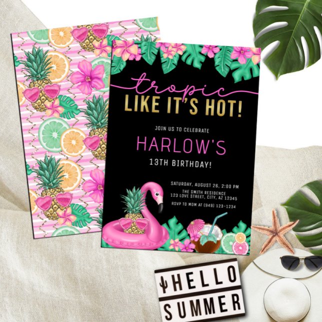 Tropic Like It's Hot Pink Tropical Birthday Invitation (Creator Uploaded)