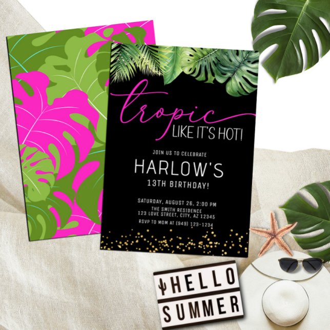 Tropic Like It's Hot Pink Tropical Birthday Invitation (Creator Uploaded)