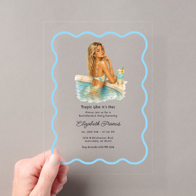 Tropic Like It's Hot Pool Party Bachelorette Party Acrylic Invitations (Insitu (Handheld))