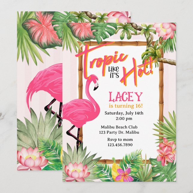Tropic like it's Hot, Summer Pool Party, Beach  Invitation (Front/Back)