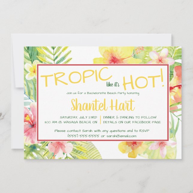 Tropic Like it's Hot!  Tropical themed party Invitation (Front)