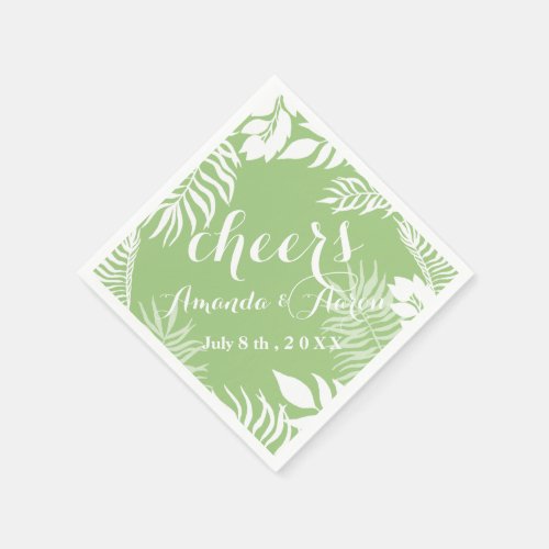 Tropic Palm Leaf Mint Green White Floral Cheers Napkins