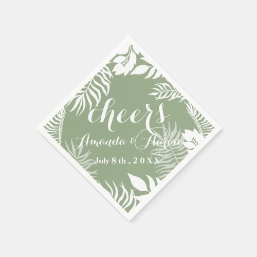 Tropic Palm Leaf Olive Mint White Floral Cheers Napkins