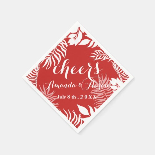 Tropic Palm Leaf Red White Floral Cheers Napkins