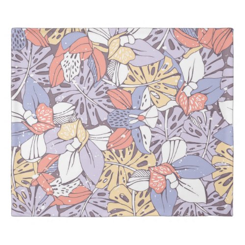 Tropic seamless pattern with orchid and monstera l duvet cover