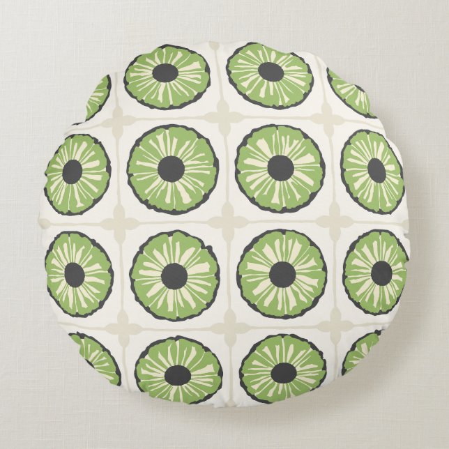 Tropic Slice Leafy Green Round Pillow (Front)