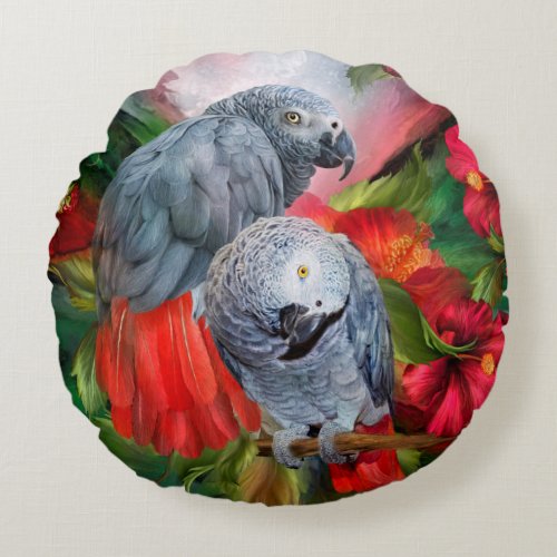 Tropic Spirits-African Greys Art Pillow-Round Round Pillow