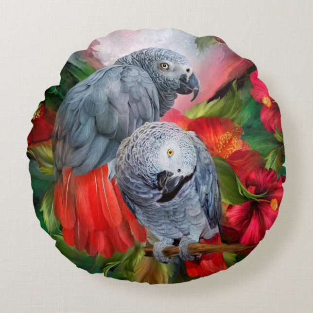 Tropic Spirits-African Greys Art Pillow-Round Round Pillow (Front)