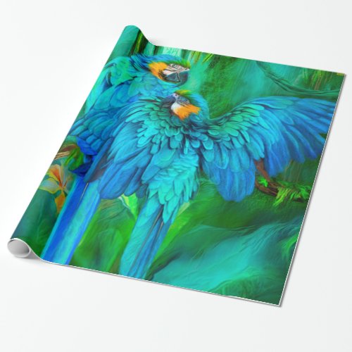 Tropic Spirits - Gold and Blue Macaw Art Gift Wrap