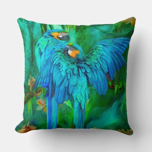 Tropic Spirits - Gold and Blue Macaw Art Pillow